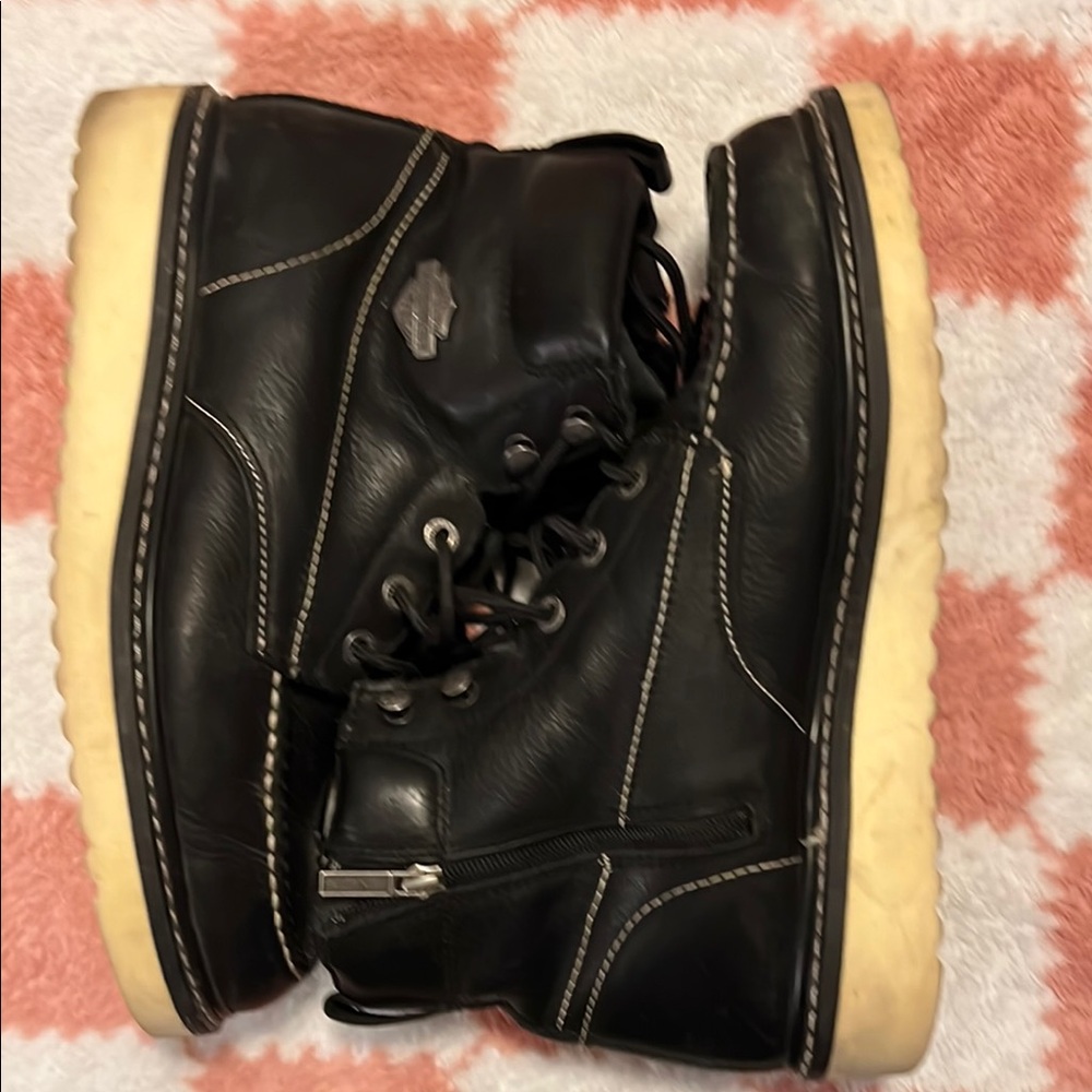 Black Leather Boots with Cream Soles